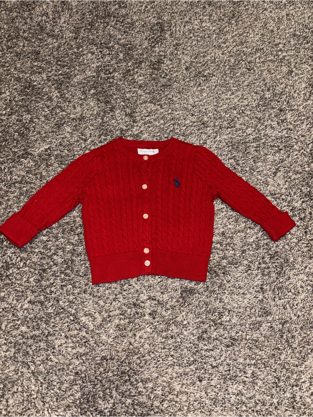 Ralph Lauren Girls Red Cable Knit Cardigan with Navy Pony
